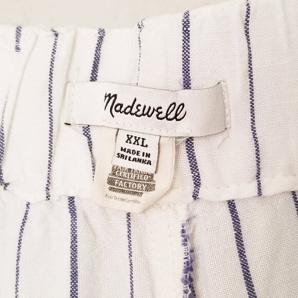 Madewell Linen-Blend Pull-On High-Rise Wide-Leg Pants White Navy Stripe XXL $88 - Picture 7 of 16